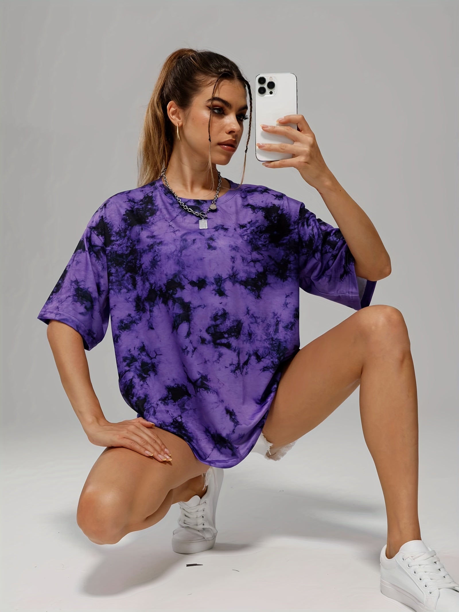 Tie Dye Loose Sports T Shirt Crew Neck Short Sleeve Top
