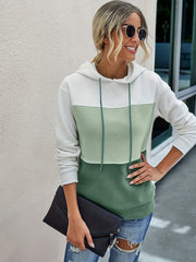 Block Drawstring Hoodie Long Sleeve Sweatshirt