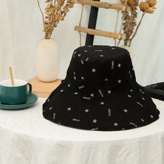 Stars Print Reversible Buckle Hat Wide Brim Solid Causal Sun Hat