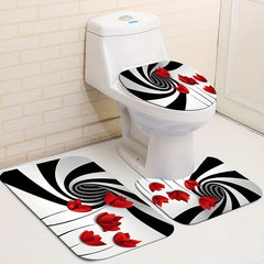 4pcs Flower Pattern Shower Curtain Set with Non Slip Bathroom Rug