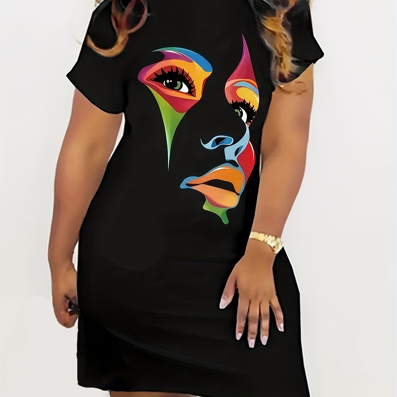 Abstract Figure Print Short Sleeve Nightdress