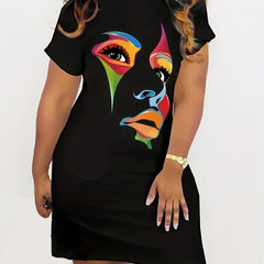Abstract Figure Print Short Sleeve Nightdress
