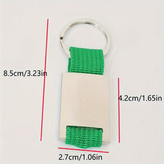 Square Shape Metal Keychain With Woven Tape 8 3 23inch Keyring