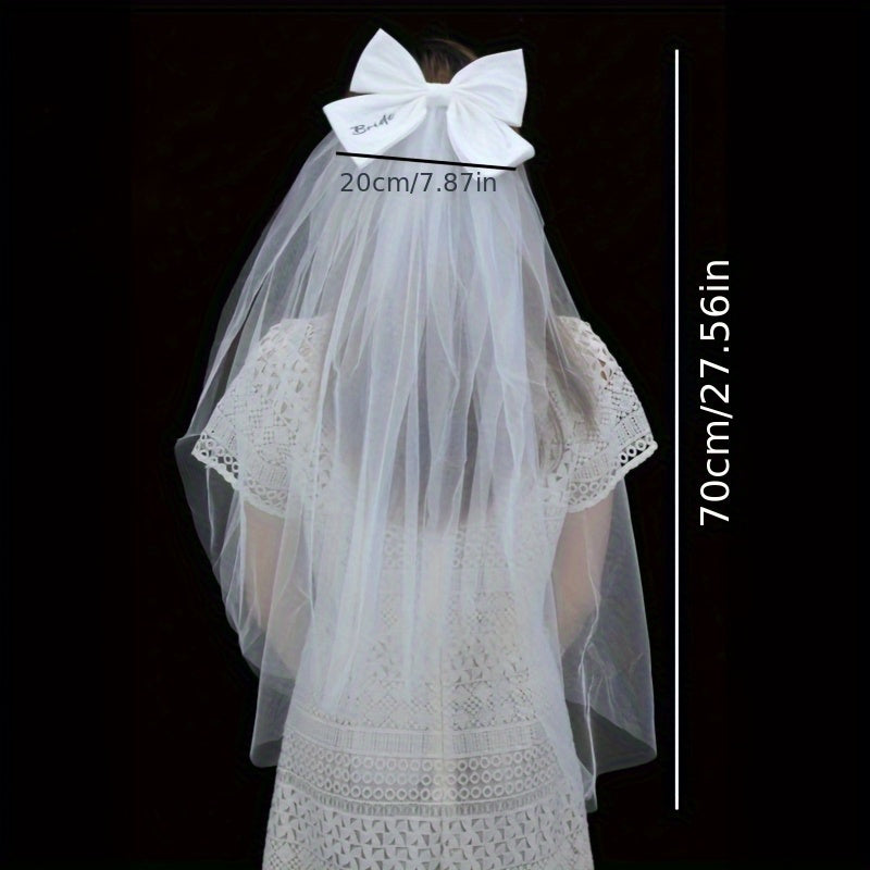 Bridal Veil with Large Bow & Bride Print Polyester Wedding Hair Accessory