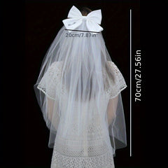 Bridal Veil with Large Bow & Bride Print Polyester Wedding Hair Accessory
