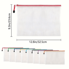 24PCS Mesh Zipper Pocket File Bag Large Capacity Waterproof Storage Bag