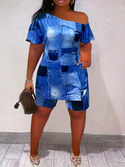 Patchwork Casual Two piece Set T shirt & Slim Shorts Outfits