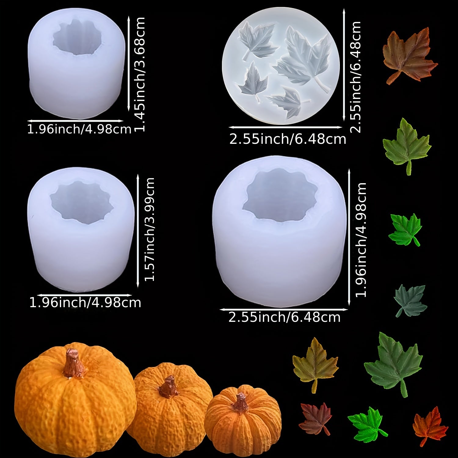 4pcs Pumpkin Candle Holder Silicone Molds Maple Leaf 3D for Resin Casting