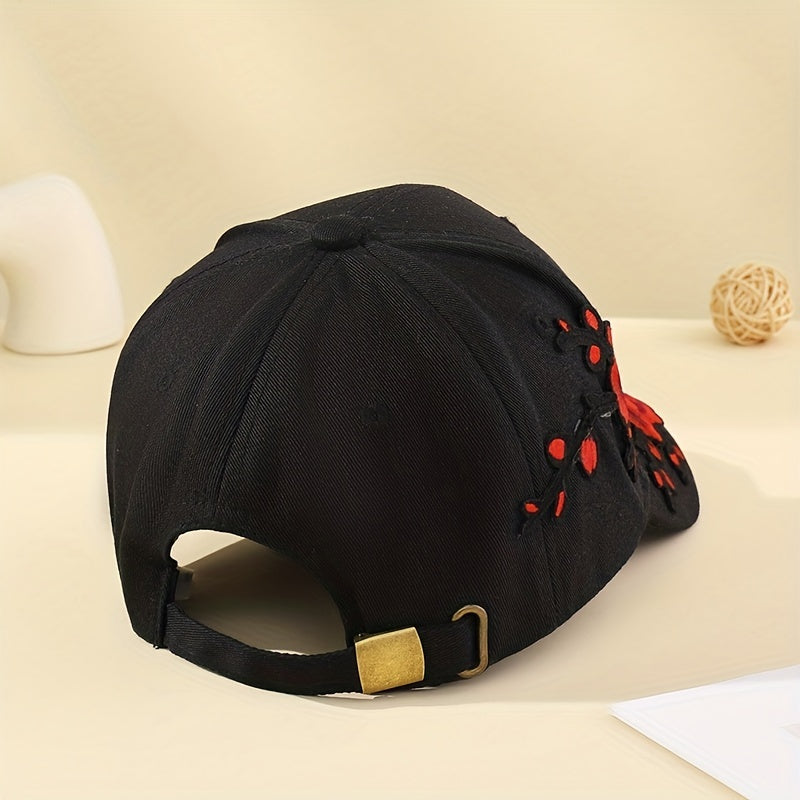 Red Plum Embroidery Baseball Cap Adjustable Sports Dad Hat