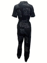 Button Front Jumpsuit Collar Short Sleeve Women's Clothing