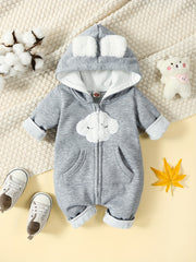 Toddler Cloud Print Jumpsuit With Ears Thermal Bodysuit