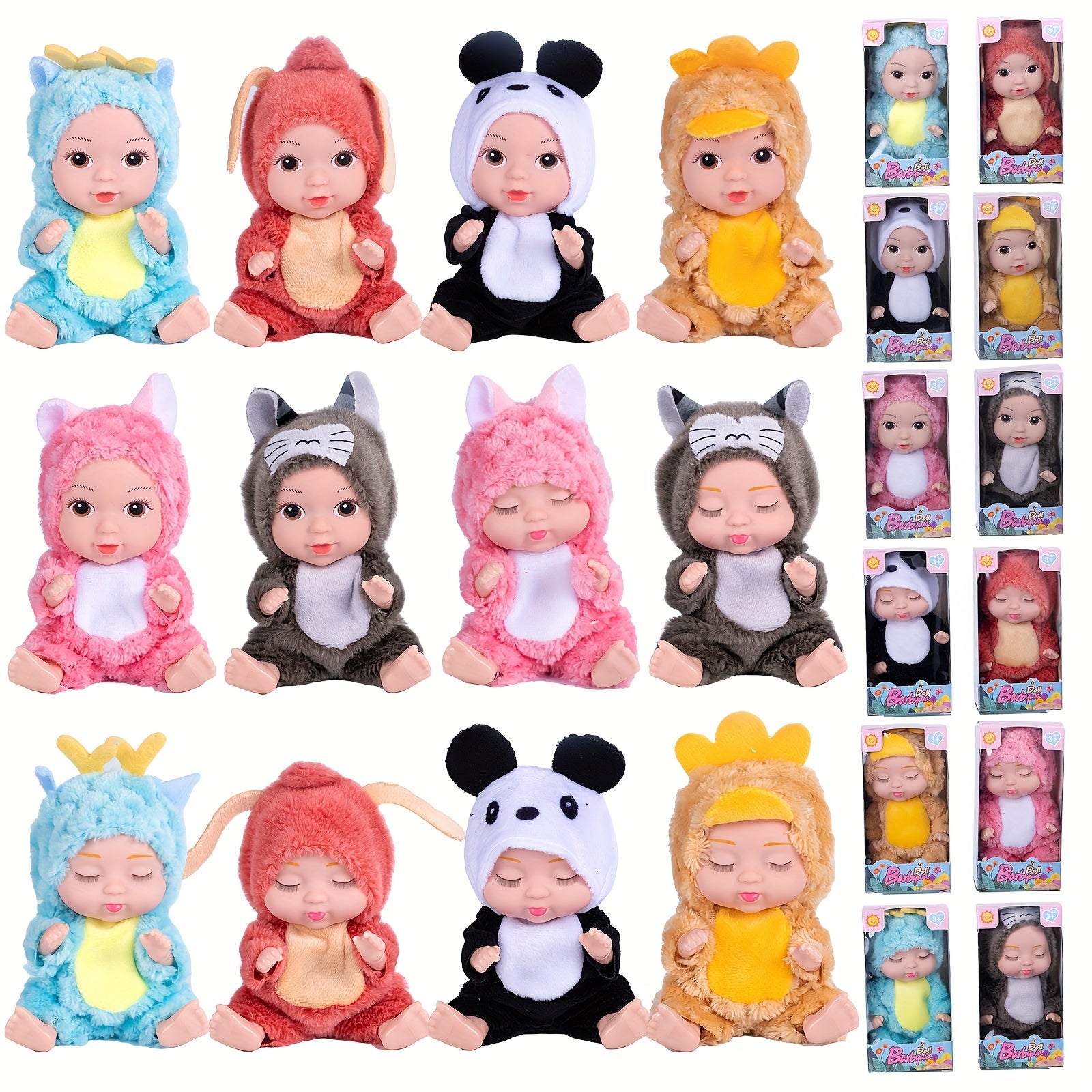 6pcs Animal Costume Dolls 12 Realistic PVC Toys in Red & Yellow Pink