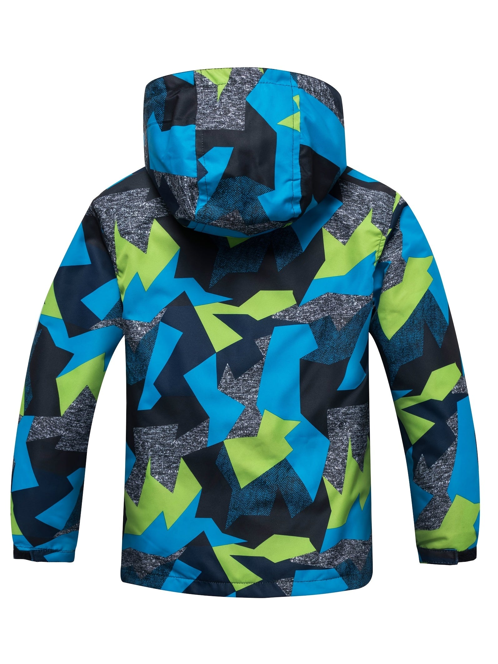 Boys Block Zip Up Fleece Lining Casual Hooded Jacket Raincoat Windbreaker
