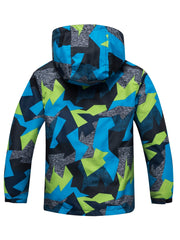 Boys Block Zip Up Fleece Lining Casual Hooded Jacket Raincoat Windbreaker