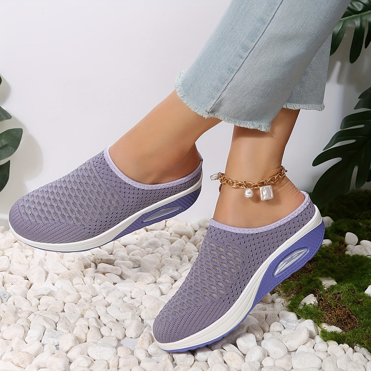 Women's Closed Toe Mule Sneakers Air Cushion Comfort Slip On Shoes