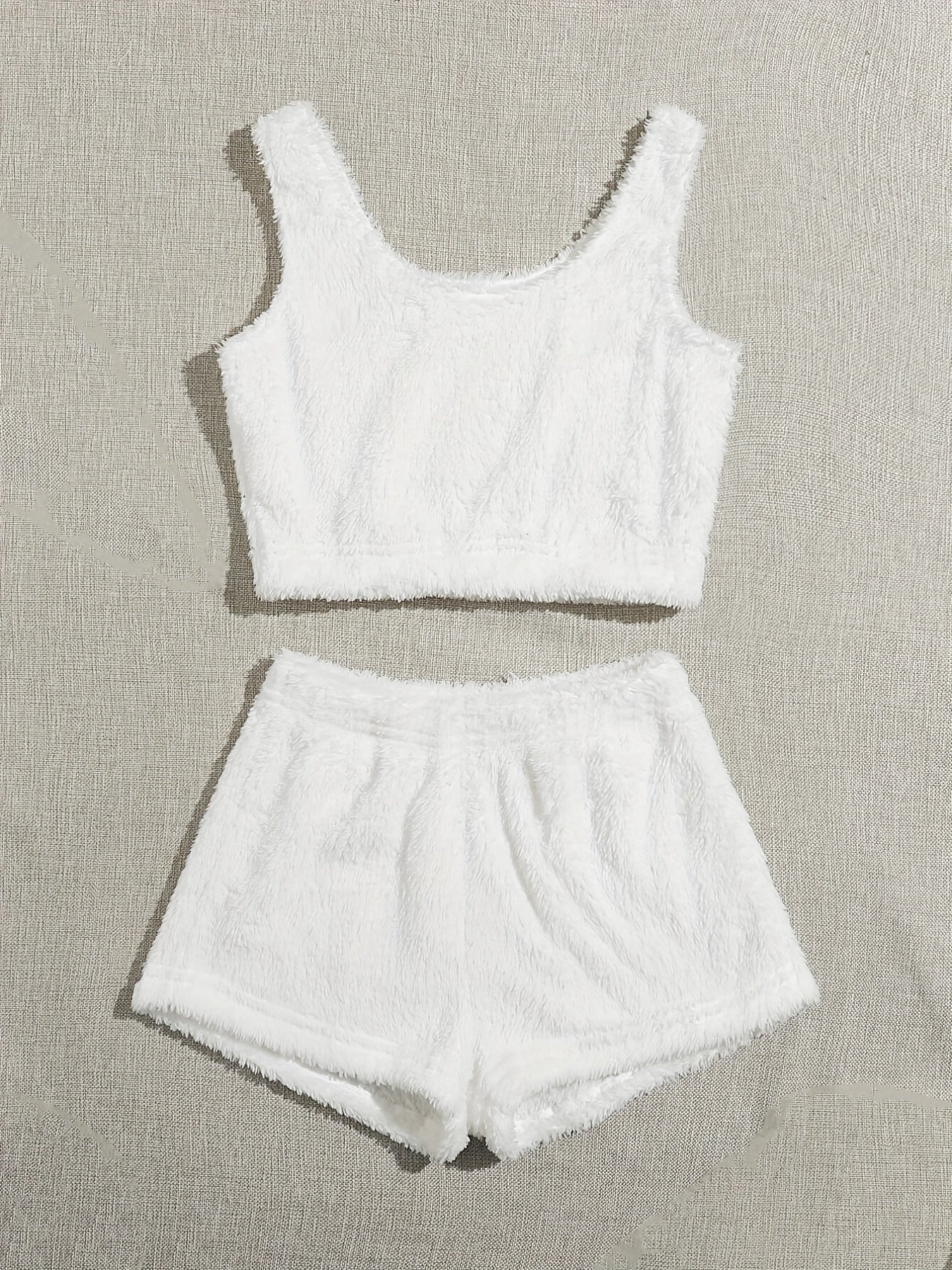 Furry Two piece Set Casual Crop Tank Top & Elastic Waist Shorts