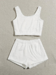 Furry Two piece Set Casual Crop Tank Top & Elastic Waist Shorts