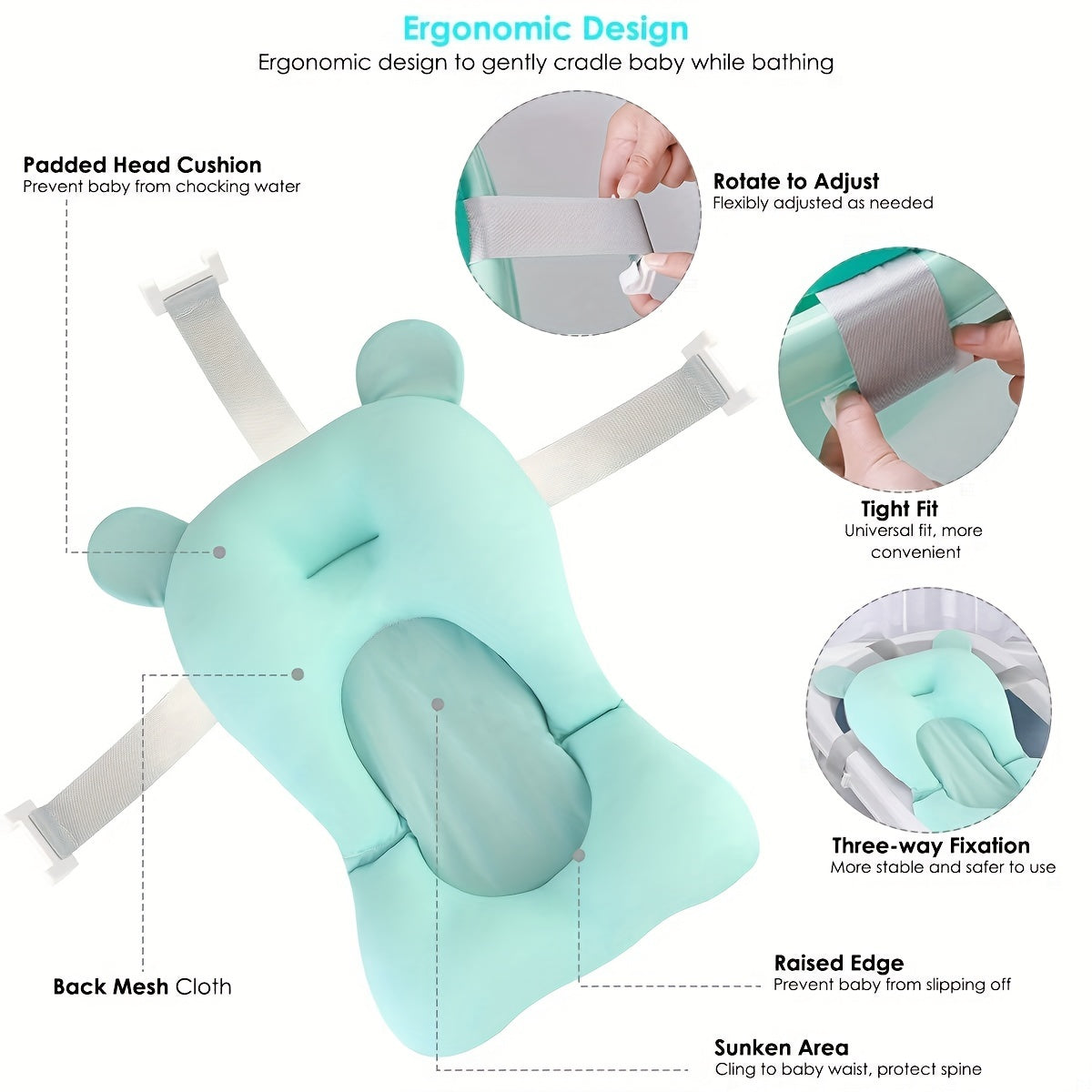 Baby Bathing Non-slip Mat with Pocket Bath Net