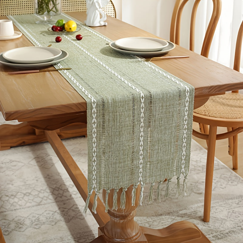 Hand Woven Tassel Table Runner for Dining Room & Kitchen