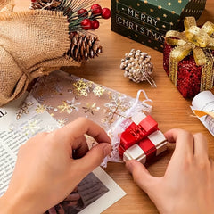 50pcs Christmas Gift Bags Snowflake Organza Mesh Jewelry Bags