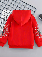 Spider Graphic Print Boys Zip Up Hooded Sweatshirt Casual Long Sleeve