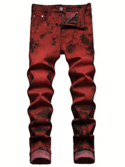 Boys Tie Dye Slim Jeans Denim Pants Street Hip Hop Style For Spring And Autumn