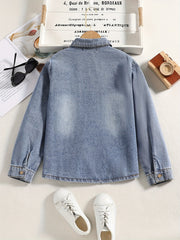 Boys Casual Denim Jacket Button Down Lapel Long Sleeve Coat