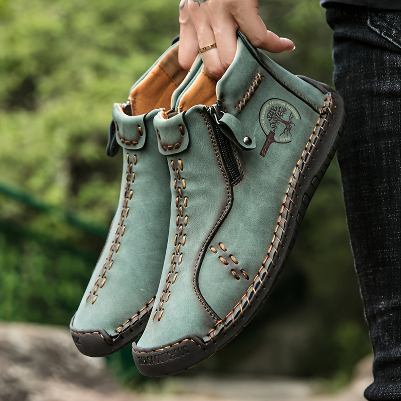 Men's Classic Stitching Ankle Boots Outdoor Zipper Shoes