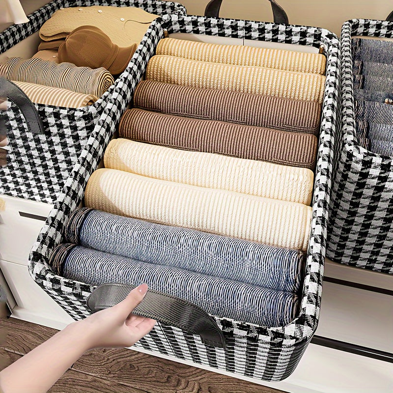 Houndstooth Foldable Storage Basket w/ Handles & Metal Rack Organizer