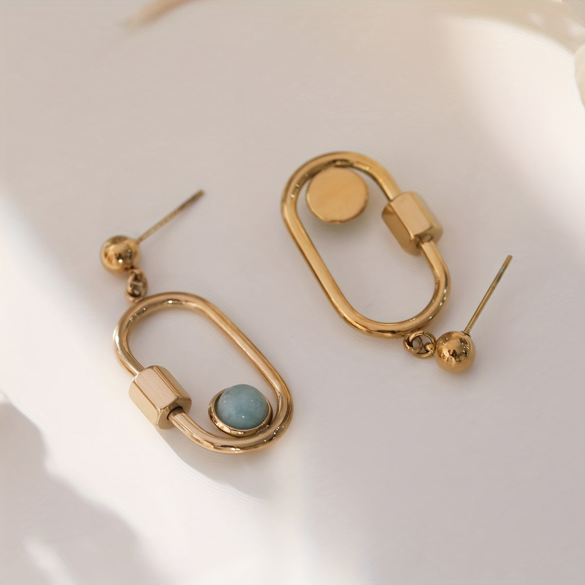 14k Golden Plated Green Stone Titanium Steel Earrings