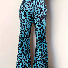 Leopard Print High Rise Flared Leg Trousers