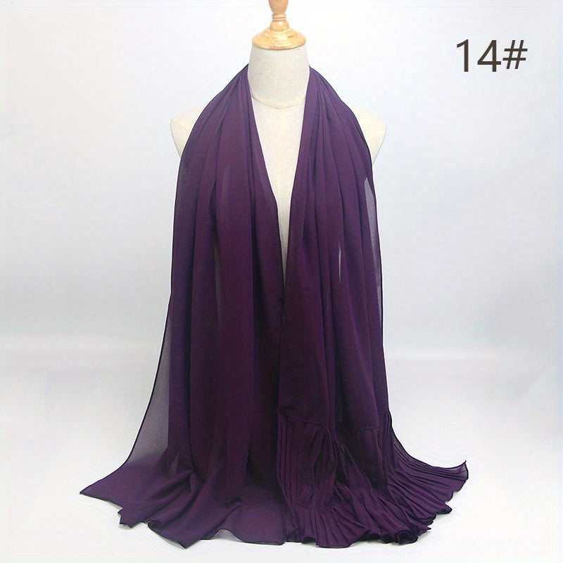 Pleated Ruffles Chiffon Hijab Solid Stitching Scarf Shawl for Women