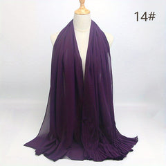 Pleated Ruffles Chiffon Hijab Solid Stitching Scarf Shawl for Women