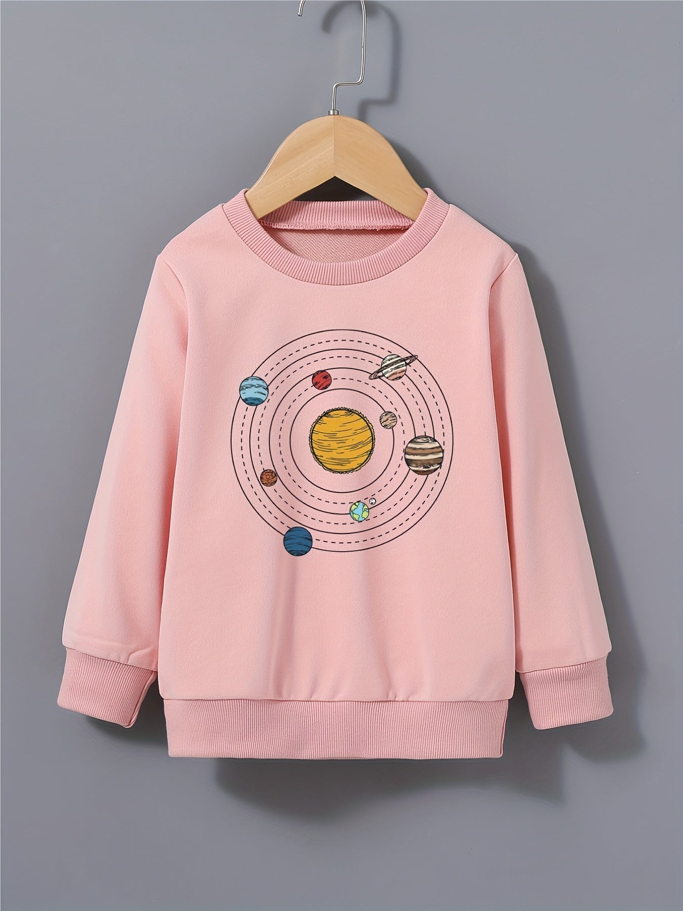 Cartoon Space Solar System Boys Sweatshirt Long Sleeve Crew Neck Tops