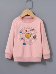 Cartoon Space Solar System Boys Sweatshirt Long Sleeve Crew Neck Tops