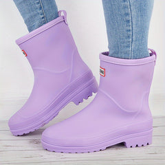 Women's Letter Patched Rain Boots Waterproof Ankle Boots
