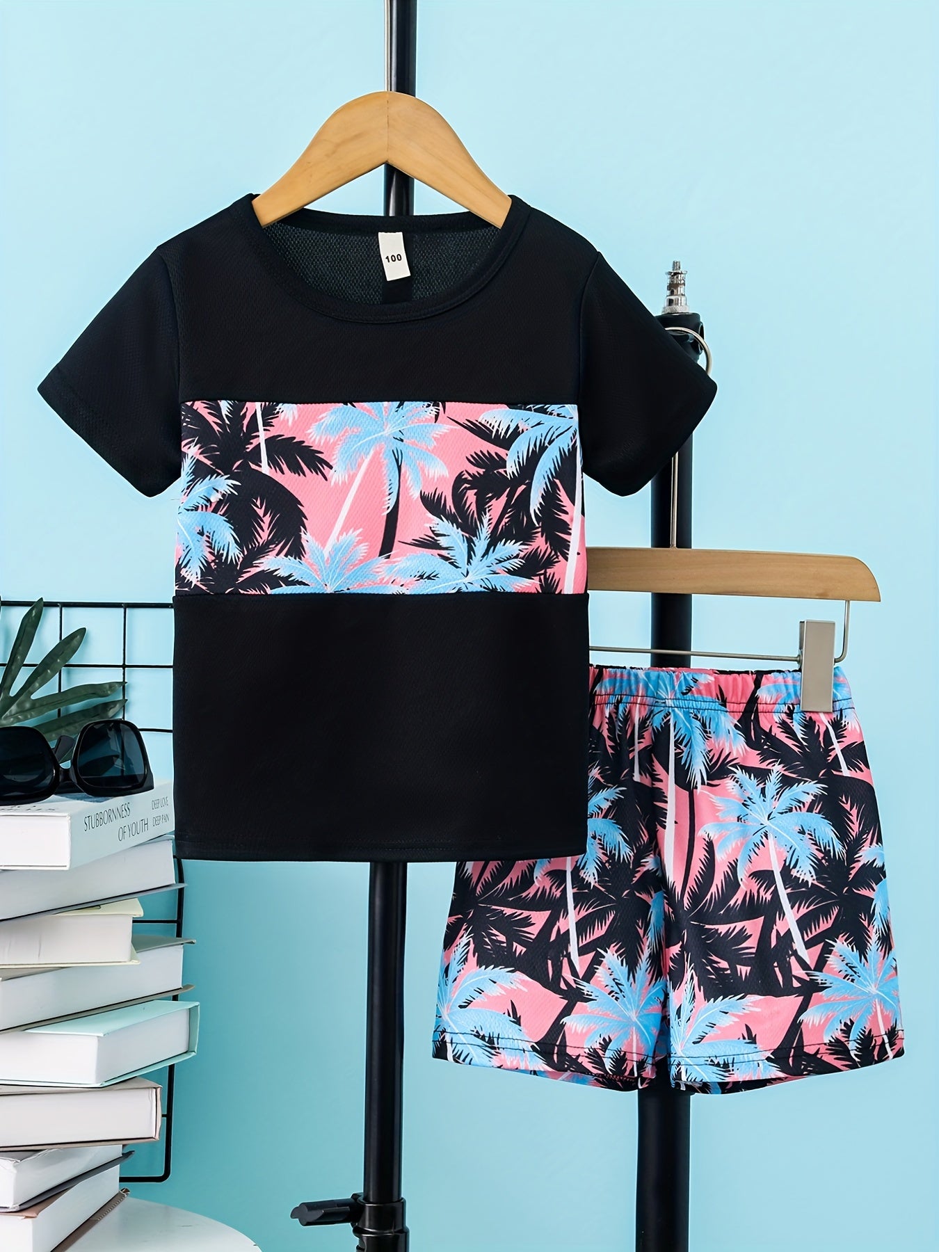 Boys Trees Print Casual Outfit T-shirt & Shorts Kids Summer Clothes S