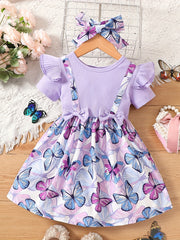 Toddler Girls Butterfly Graphic Suspenders Spliced Princess Dress