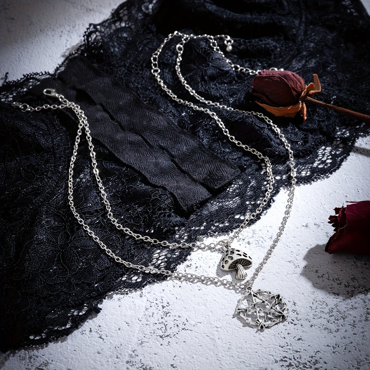 Halloween Punk Style Double Layer Star Mushroom Pendant Necklace