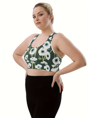 Floral Print Racer Back Plus Size Sports Bra Yoga Fitness Bra