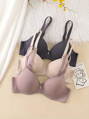 3pcs Solid Push Up T Shirt Bras Women's Lingerie