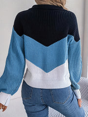 Block Polo Collar Sweater Drop Shoulder Knitted Top