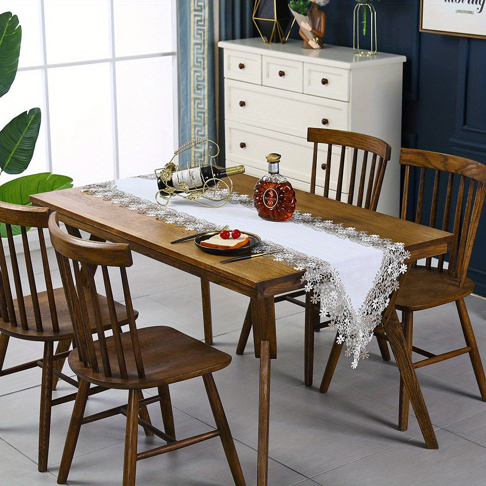 Linen Embroidery Lace Table Runner for Holidays
