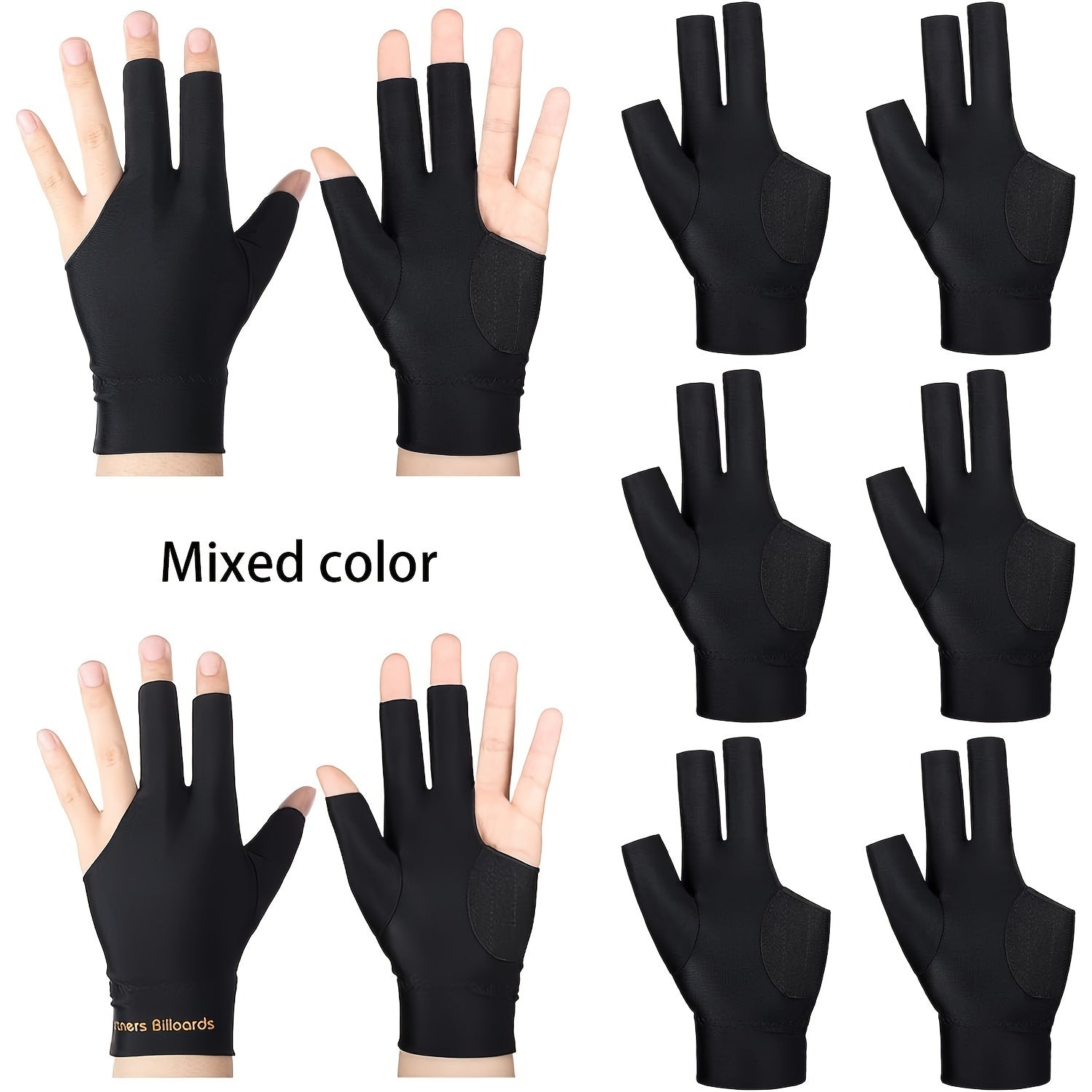 8pcs Pool 3 Fingers Gloves Billiards Left Hand Snooker Cue Sport Glove