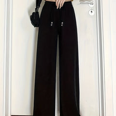 Wide Leg Drawstring Elastic Casual Pants Women's Athleisure