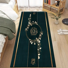 Dark Green Vintage Area Rug Magnolia Pattern Carpet Non Slip Washable