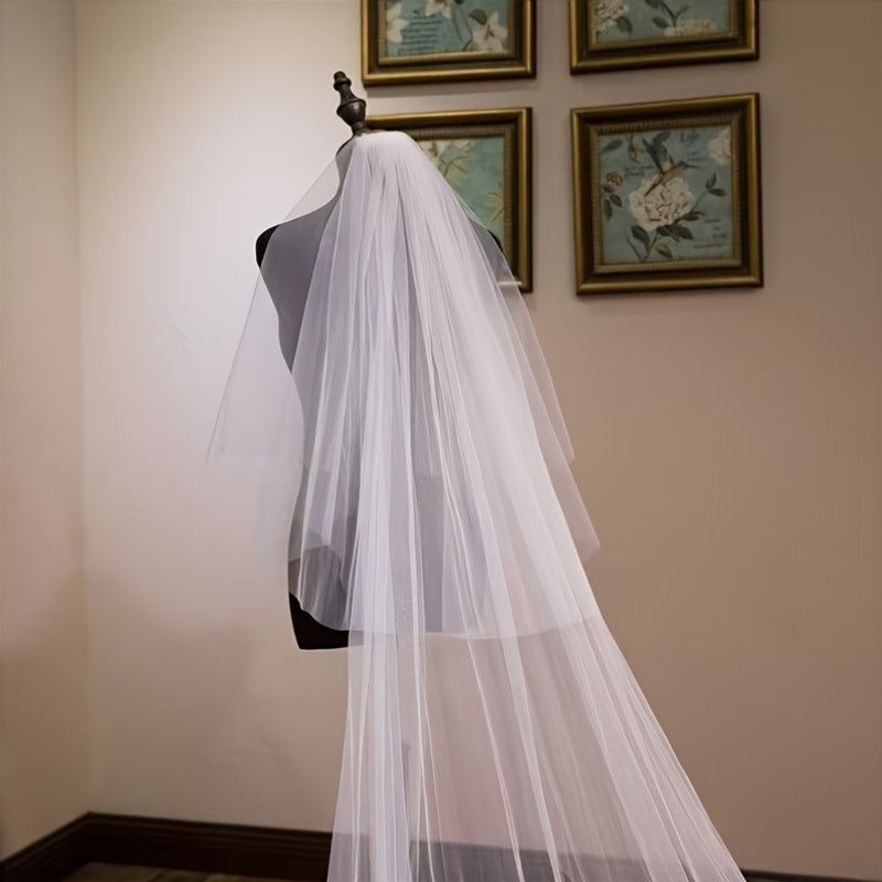 Vintage Style Bridal Veil with Lace Trim 2 Layer Headscarf