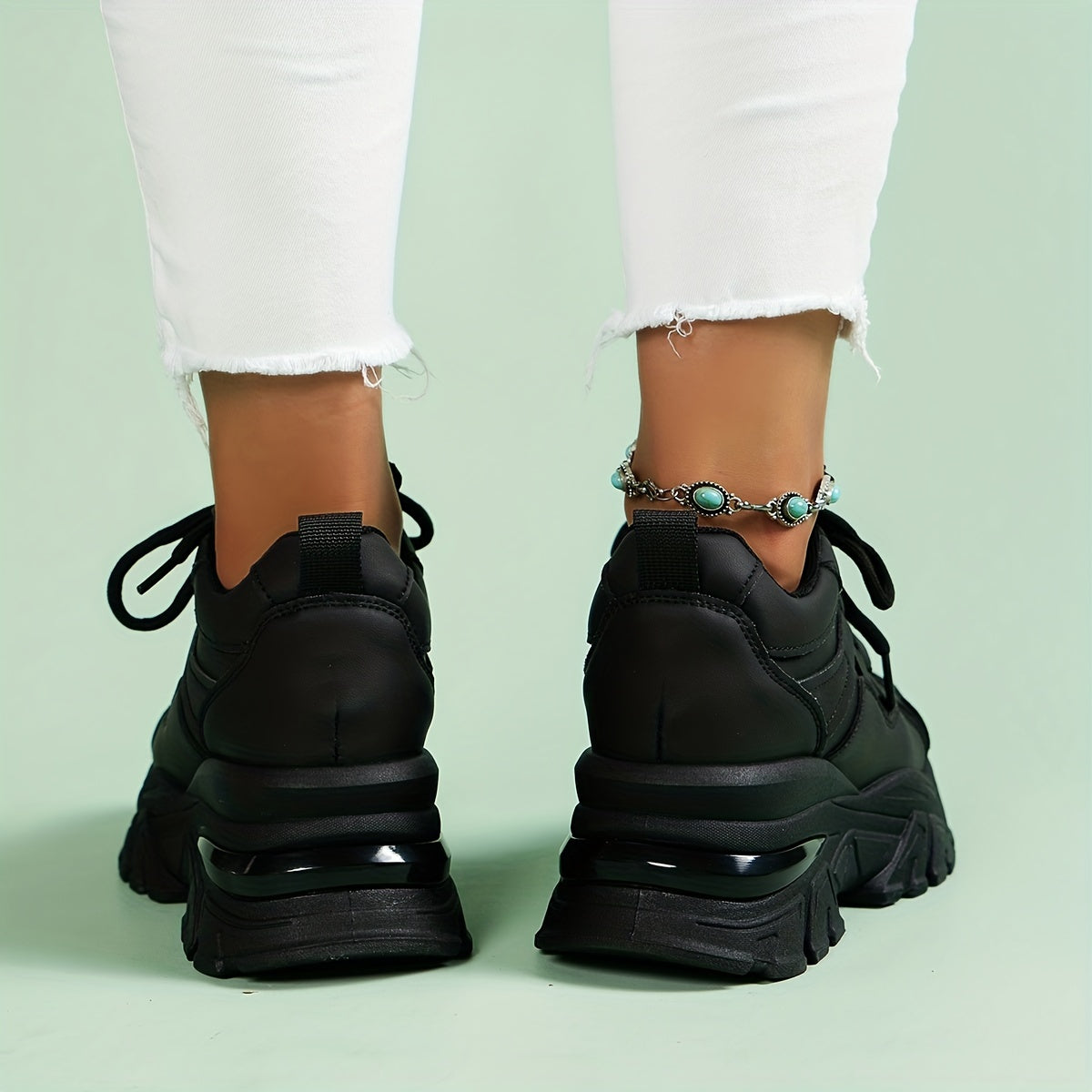Women's Chunky Sneakers Height Increasing Lace Up Sports Shoes