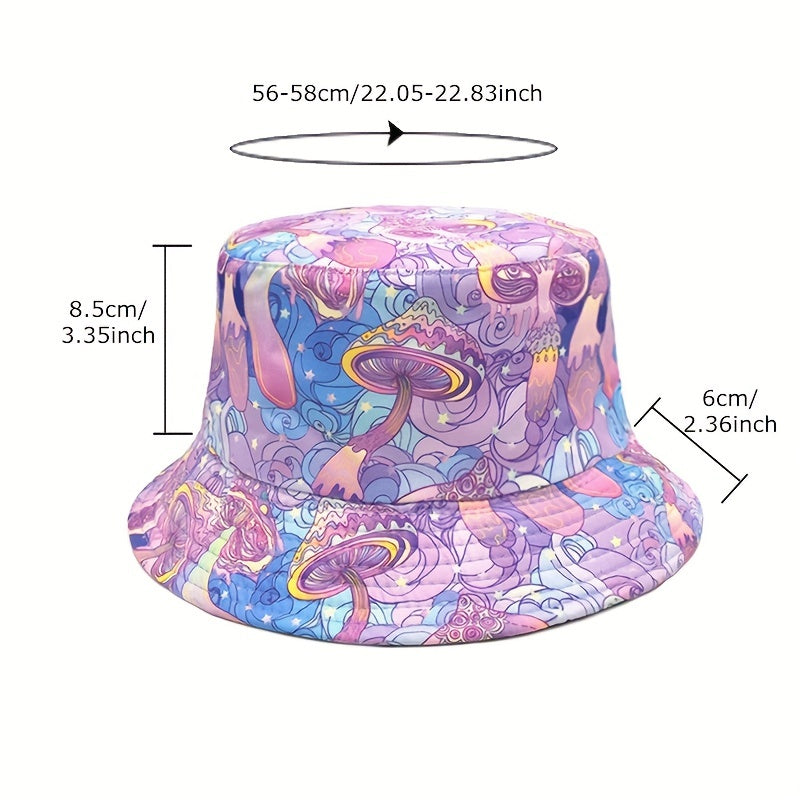 Purple Mushroom Print Bucket Hat Sunscreen Vacation Fisherman Cap