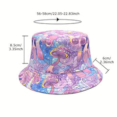 Purple Mushroom Print Bucket Hat Sunscreen Vacation Fisherman Cap